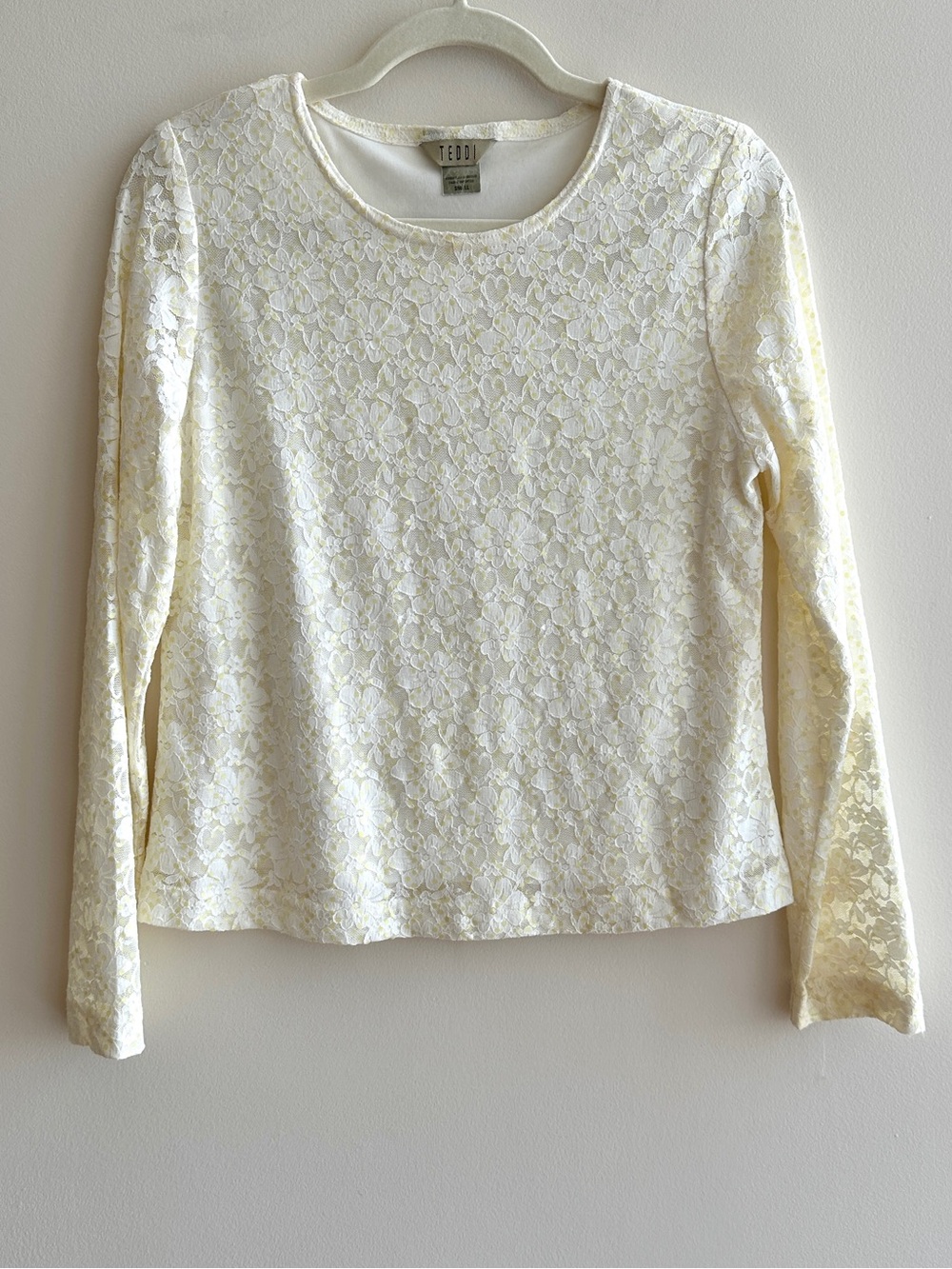 TEDDI Long Sleeve Floral Lace Sequin Blouse, White/Yellow, Size Small